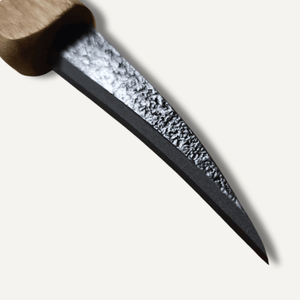 Close-up of a blacksmith's hammer with a wooden handle on a white background