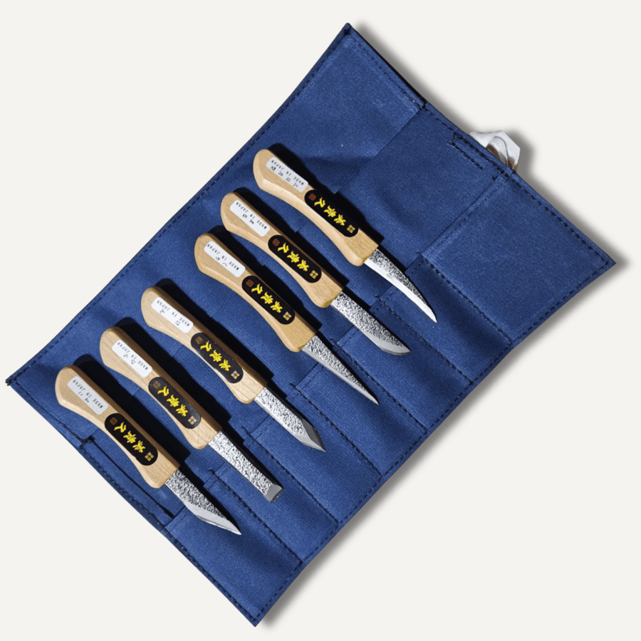 Ikeuchi 160mm 6‑Piece Japanese Carving Knife Set, Blue Paper No.2 Steel, Miki, Hyōgo