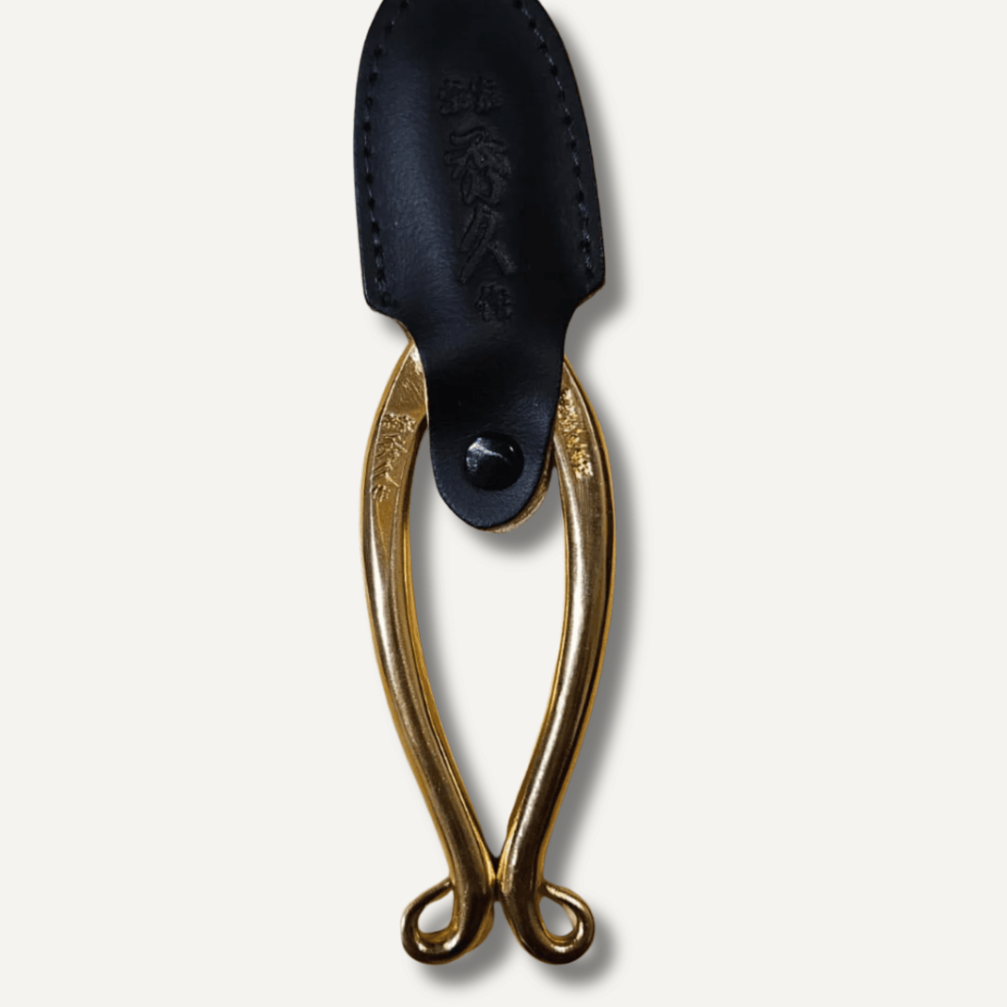 Gold bonsai scissors with leather sheath