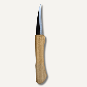 Wooden-handled knife with a metallic blade on a white background