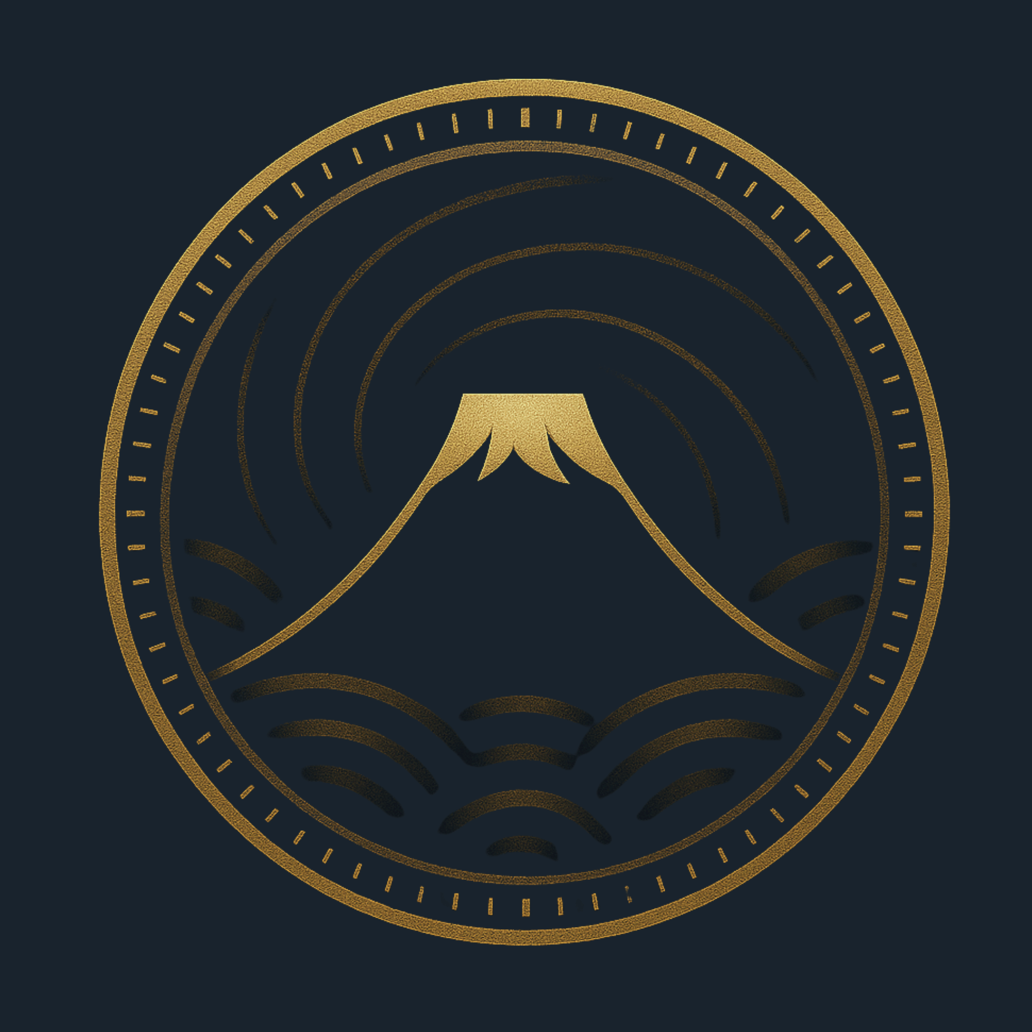 Gold mountain and wave design on a black background