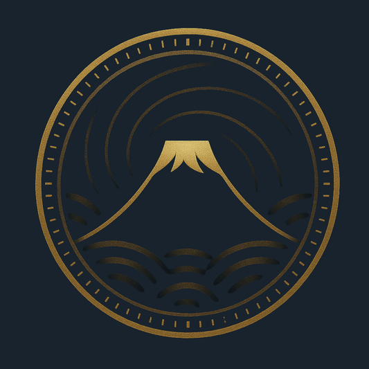 Gold mountain and wave design on a black background