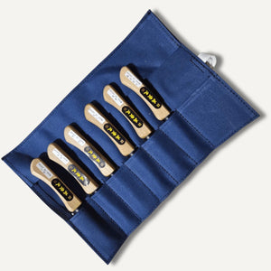 Ikeuchi Hamono 6 piece carving knife set in blue canvas wrap