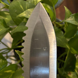 Close up of Stainless steel bonsai hori hori knife