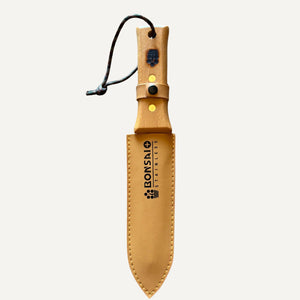Bonsai stainless steel hori hori knife in leather sheath