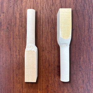 Side profile of hinoki teaspoon carving blanks showing thickness and grain