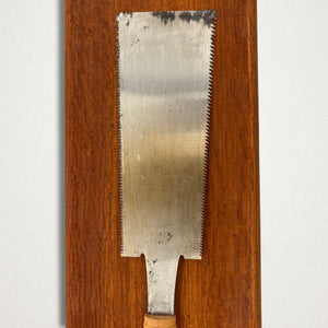 Pre-1980s Japanese ryoba pull saw with forge-welded tang and rattan-wrapped handle shown full length