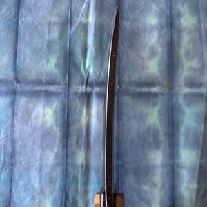 Tobisho Topiary Clippers 270mm – curved blade variant close-up on washi paper background, showing blade profile