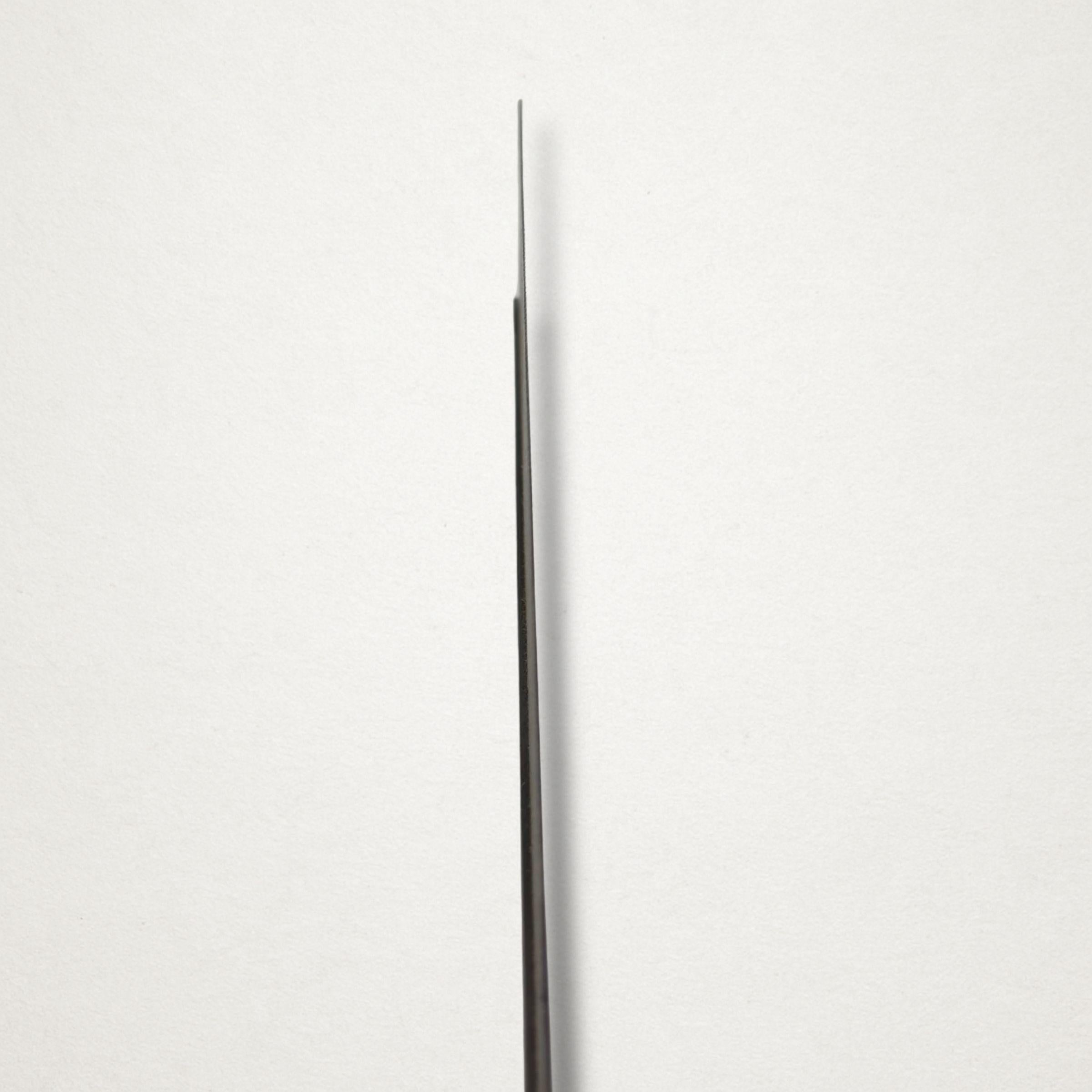 Edge-on view of a vintage Japanese 240mm dozuki saw showing the thin blade profile and backed spine.