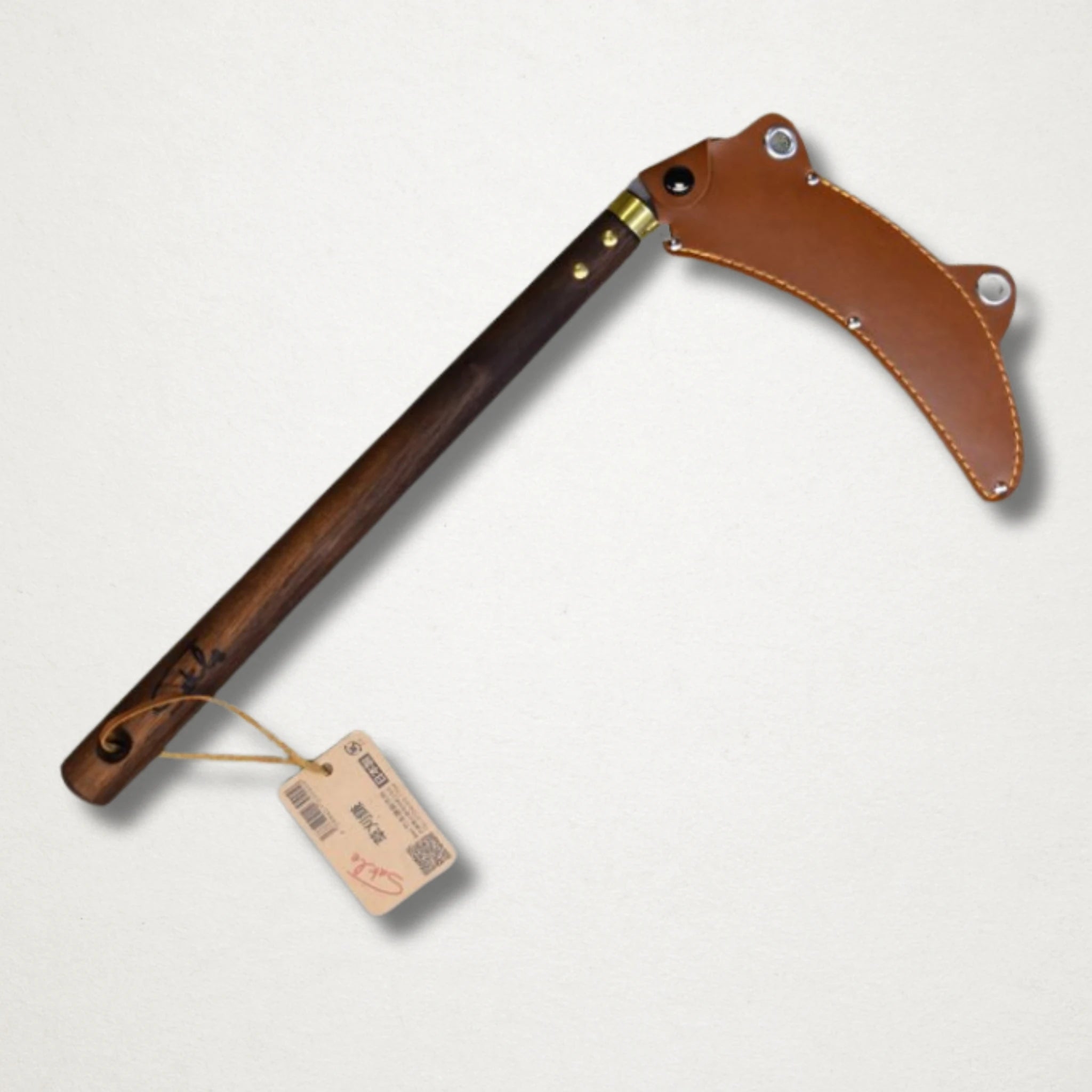 Takemoto Sakle harvest sickle shown from side with long serrated blade
