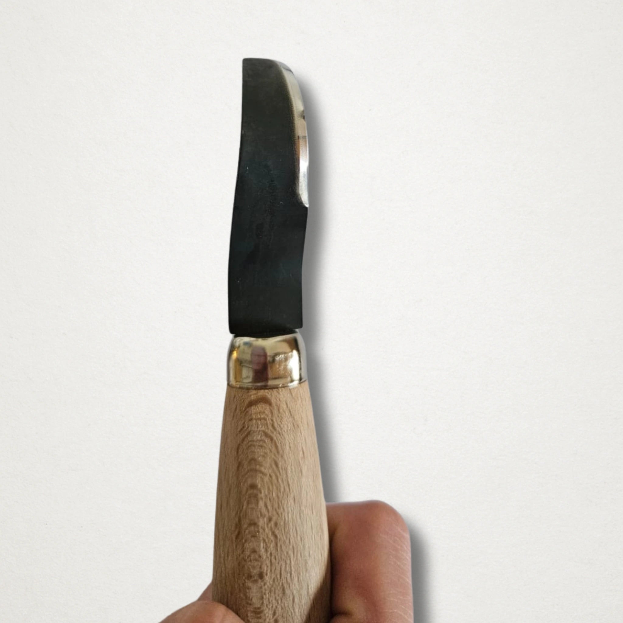 Michi Hamono hook carving knife with Aogami steel blade and wooden handle